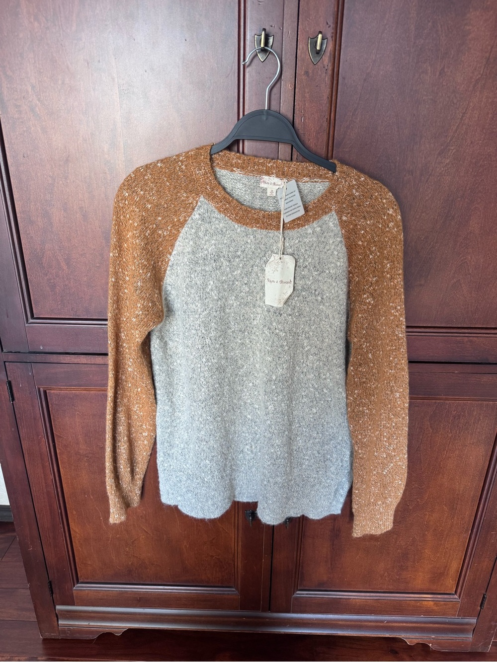 New Colorblocked Crewneck Sweater in Gray and Orange